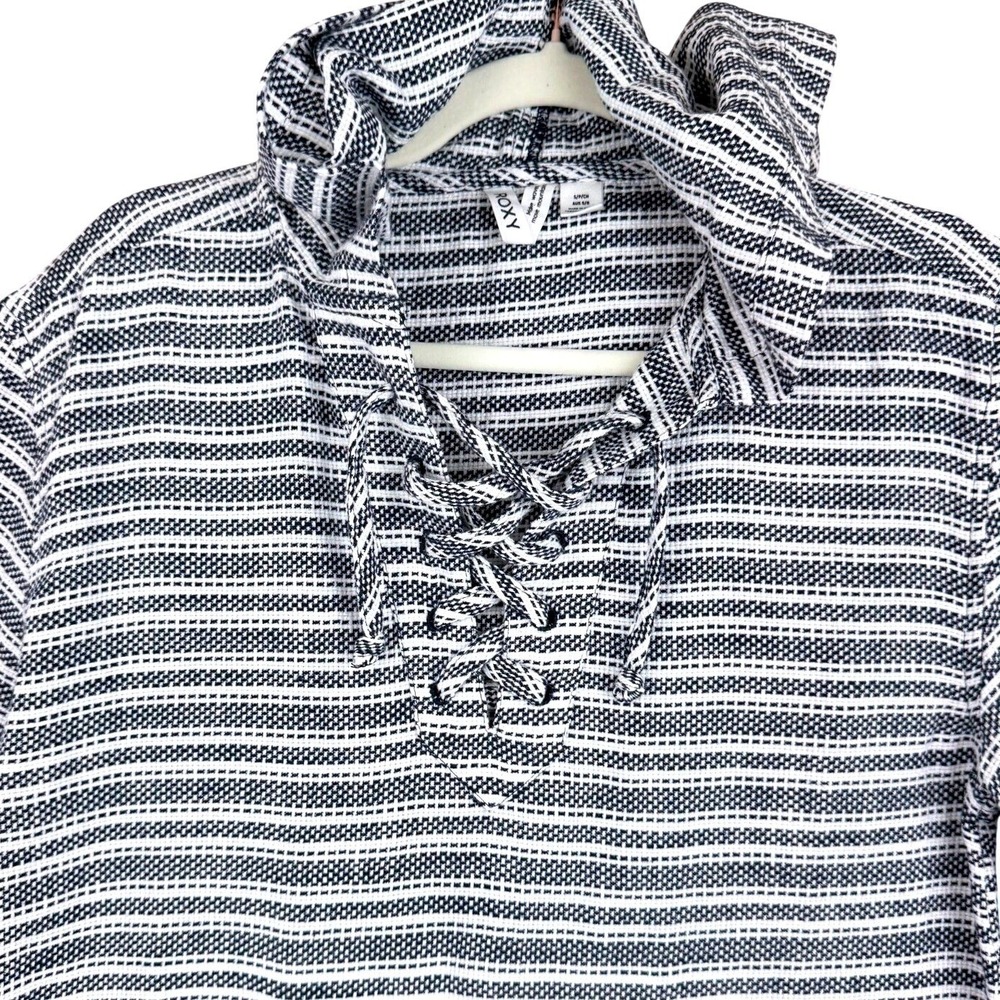 Roxy Womens Striped Poncho Baja Hoodie Size S Blue Boxy Beach Surf Boho - Picture 6 of 10